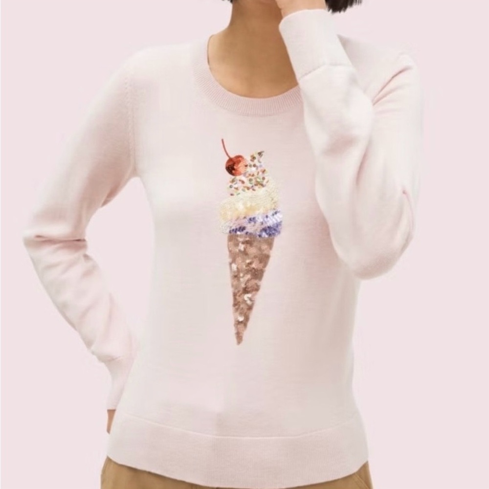 Kate Spade Ice Cream Cone Pink Sweater Cotton Silk Blend Sz XS